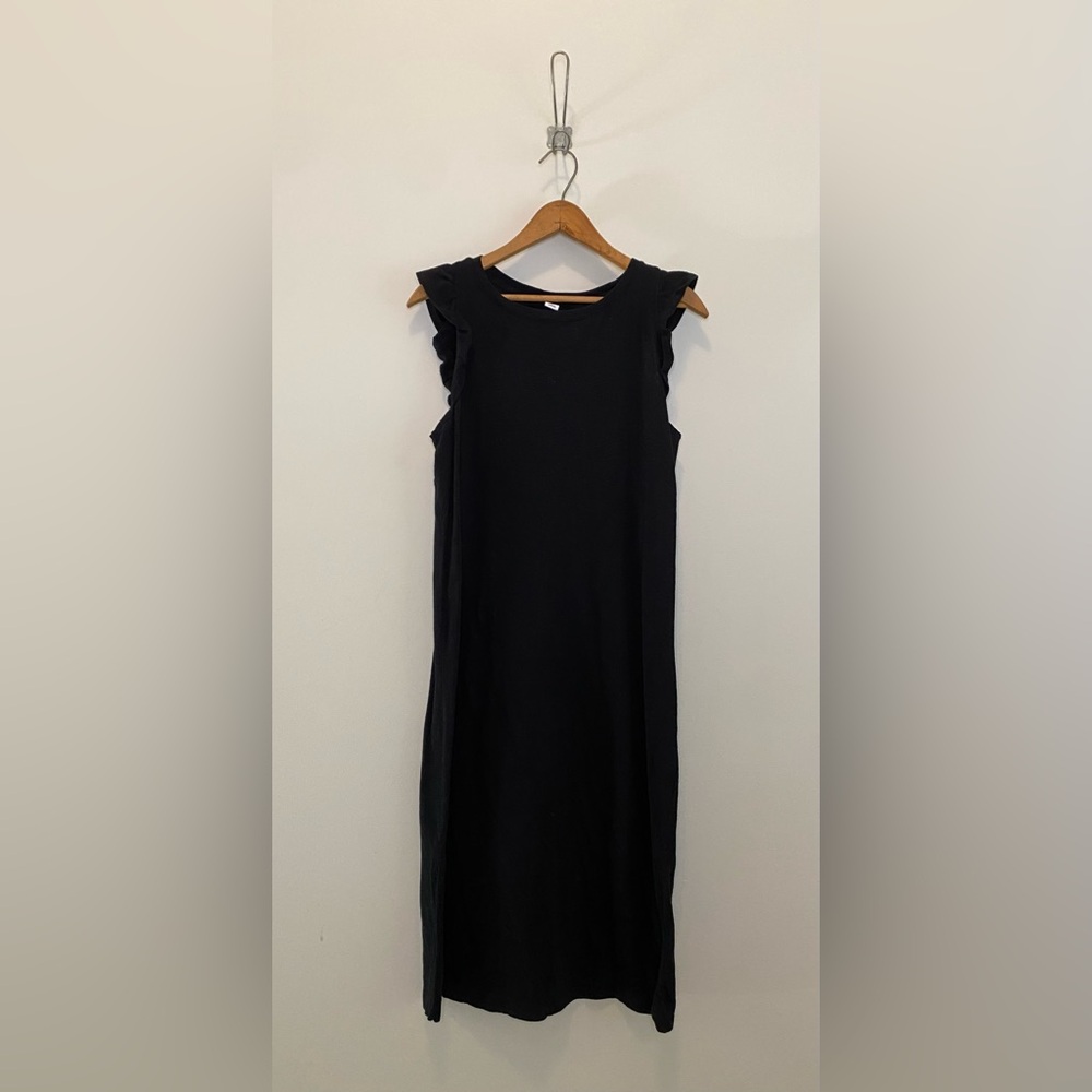 Old Navy Black Midi Dress with Ruffle Sleeves
